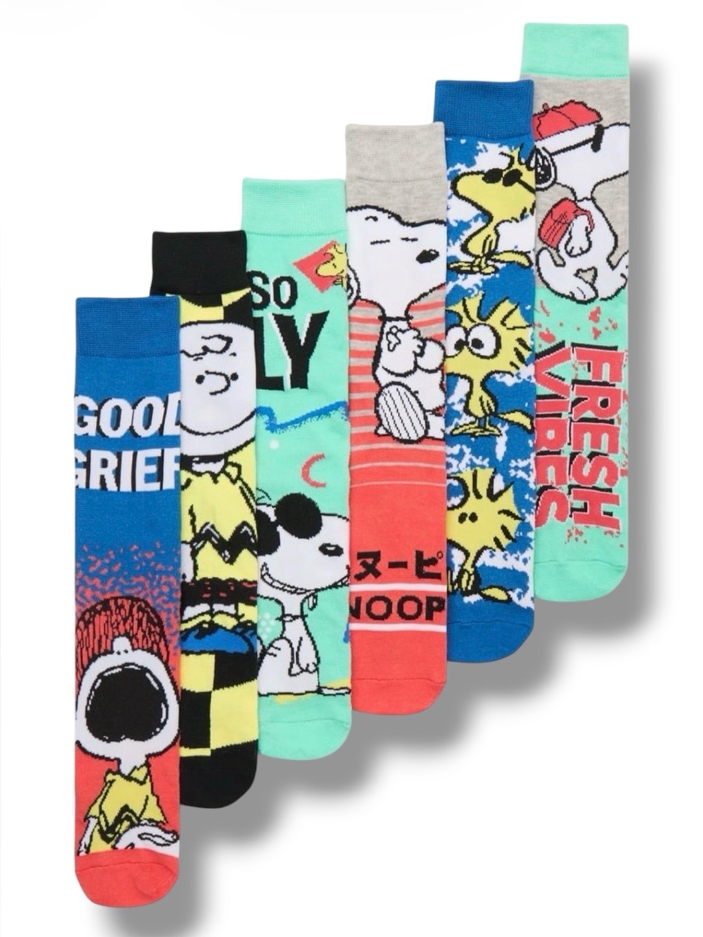 6-Pack Peanuts Charlie Brown & Snoopy Funny Novelty Casual Crew Socks - NWT